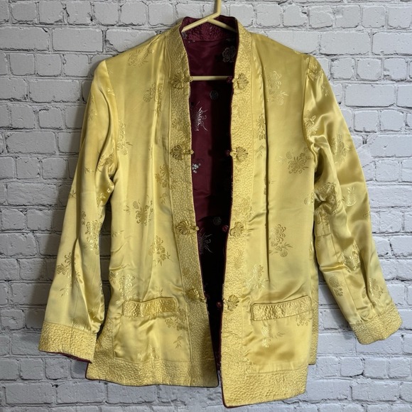 VTG Reversible Asian‎ Silk Jacket Pink/Yellow Frog Buttons BPC Hang Zhou Size M - Picture 9 of 15